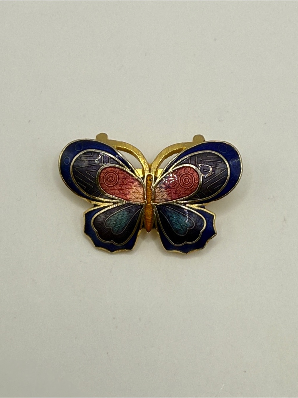Vintage Gold Tone Multicolored Cloisonné Butterfly Brooch Pin